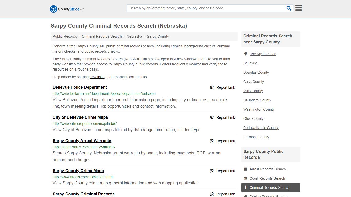 Sarpy County Criminal Records Search (Nebraska) - County Office