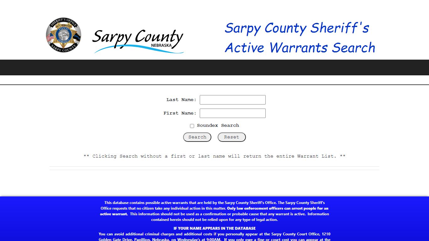 Sarpy Warrants - Sarpy County, Nebraska